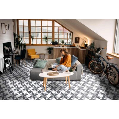 Piso Pared Argenta Rombos Negro Cara Única 30.6X30.6