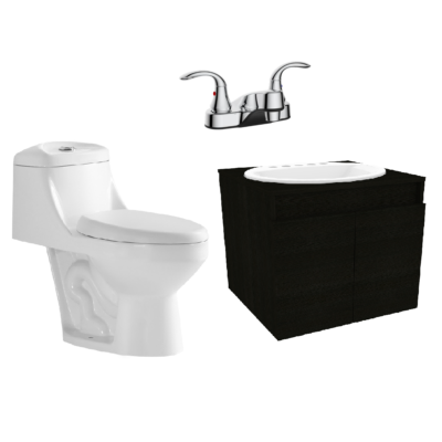 Combo Esencial Oporto Chroma: Incluye sanitario con taza alongada, con mueble elevado con lavamanos y grifería