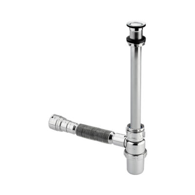 Kit Desagüe Push sin rebose + Sifón botella flexible metálico cross